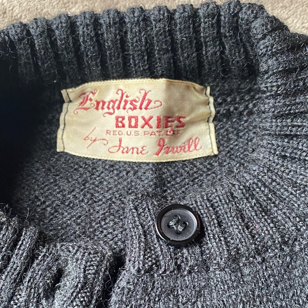 English Boxie Black Button-Front Ribbed Cardigan Sweater - Picture 2 of 2